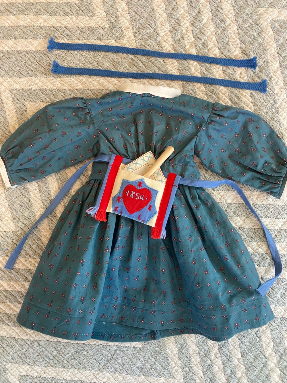 American Girl Kirsten Meet Dress, Woven Ribbons and Spoon Bag